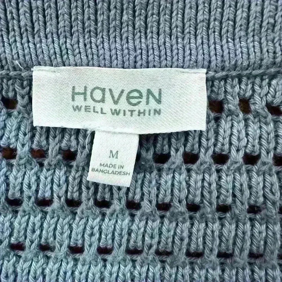 Haven Well Within Organic Cotton Open Stitch Long Sleeve Sweater Blue Medium EUC - Picture 8 of 9